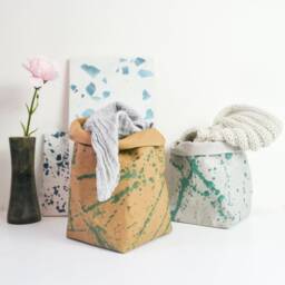 Hand Painted Splatter Paper Planter, Washable Bag, Nordic Style Eco Storage, Modern Storage Bathroom Organizer - thumbnail 1