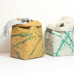 Hand Painted Splatter Paper Planter, Washable Bag, Nordic Style Eco Storage, Modern Storage Bathroom Organizer - thumbnail 3