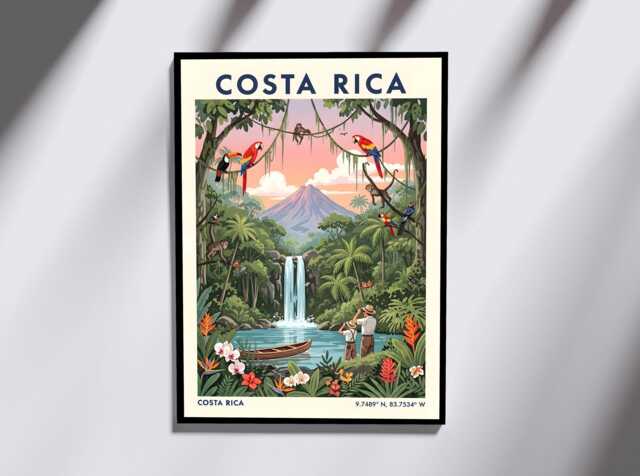 Costa Rica Nature Art Print - Vintage Tropical Landscape Poster Travel - image 1