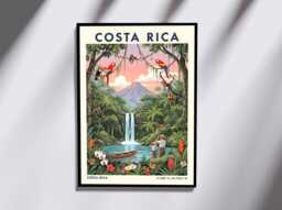 Costa Rica Nature Art Print - Vintage Tropical Landscape Poster Travel - thumbnail 1