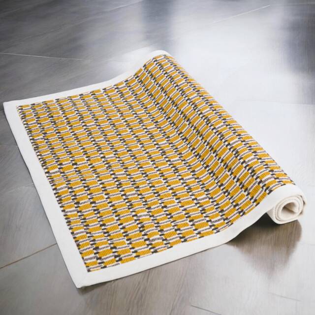 Cotton Rug, Mustard Weave Texture Print, 100% Cotton, Modern Retro Decor, Rugs, Sizes Available - image 1