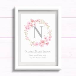 Gift For Baby Girl. Personalised Pretty Cherry Blossom Print With Name & Birth Details - thumbnail 1