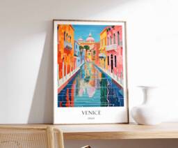 Venice Poster, Italy Canal Gondola European Travel Art, Wall Decor, Italian Art - thumbnail 1