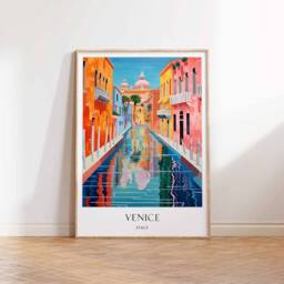 Venice Poster, Italy Canal Gondola European Travel Art, Wall Decor, Italian Art - thumbnail 3