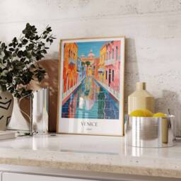 Venice Poster, Italy Canal Gondola European Travel Art, Wall Decor, Italian Art - thumbnail 2