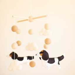 Handmade Basset Hound Baby Mobile Wool Felt Nursery Decor - thumbnail 2