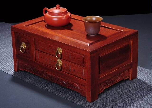 Cupboard with Shelves For Tea, Compact Organizer Drawers Chinese Teaware & Yixing Tea Pots - Alder 36.5cm 24.5cm 17cm - image 1