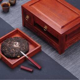 Cupboard with Shelves For Tea, Compact Organizer Drawers Chinese Teaware & Yixing Tea Pots - Alder 36.5cm 24.5cm 17cm - thumbnail 3