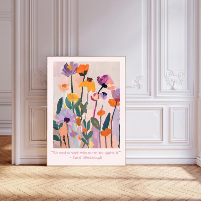Botanical Pink Flower Art Print, David Attenborough Floral Wall Decor, Art, Quote Nature Print