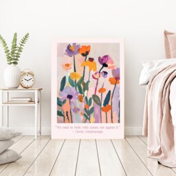 Botanical Pink Flower Art Print, David Attenborough Floral Wall Decor, Art, Quote Nature Print - thumbnail 2