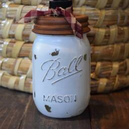 Painted Distressed Off White Ball Mason Jar Hand Soap Dispenser, Choice Of Lid Style, Pump, & Decorative Ribbon - thumbnail 3