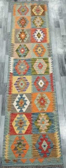 Classic Runner Rug, Handmade Artisan Afghan Turkish Scandinavian Navajo Bohemian Wool Flatweave Multicolour Kilim Rug 309x77 cm - image 1