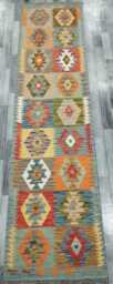 Classic Runner Rug, Handmade Artisan Afghan Turkish Scandinavian Navajo Bohemian Wool Flatweave Multicolour Kilim Rug 309x77 cm - thumbnail 1