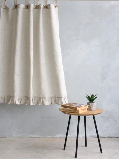 Linen Kitchen Curtains, Pleated Ticking Striped Cafe Curtains, Farmhouse Ruffled Curtain Panel, Tab Top Panel - image 1