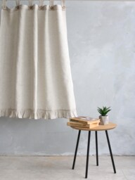 Linen Kitchen Curtains, Pleated Ticking Striped Cafe Curtains, Farmhouse Ruffled Curtain Panel, Tab Top Panel