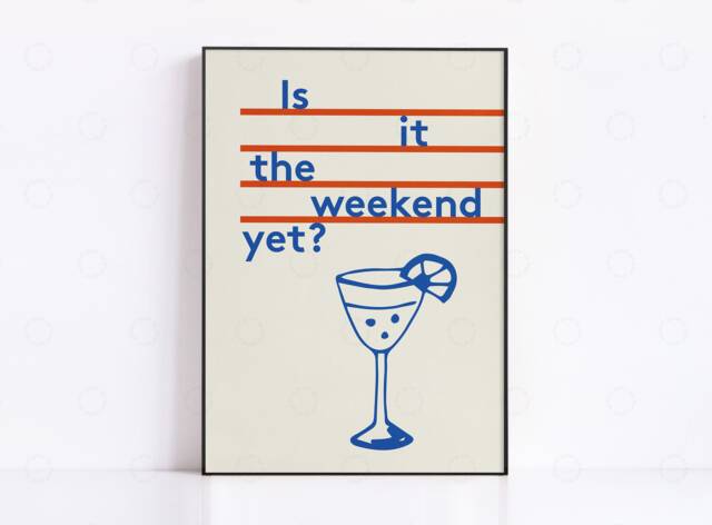 Cocktail Art Print Funny Weekend Quote, Minimalist Bar Cart Decor - image 1