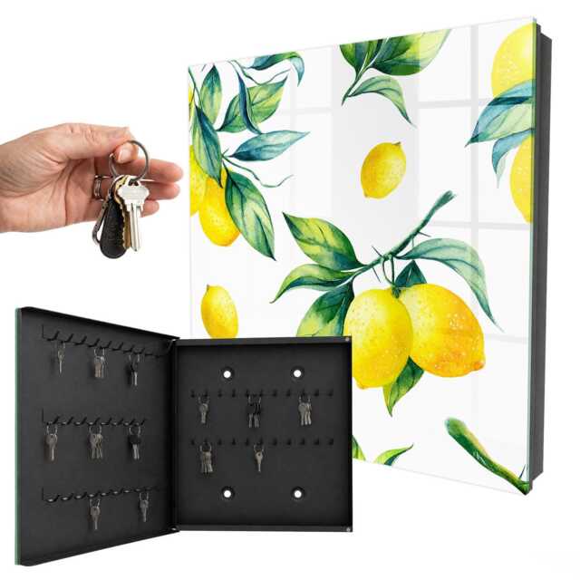 Watercolor Lemons Wall Mounted Key Cabinet, Yellow Box For Home, Flowers & Plants, Lovers Of Nature Freshness - image 1