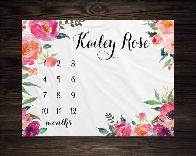 Baby Girl Milestone Blanket Month Growth Tracker Minky Fleece Custom Personalized Shower Gift Watercolor Floral Newborn - image 1