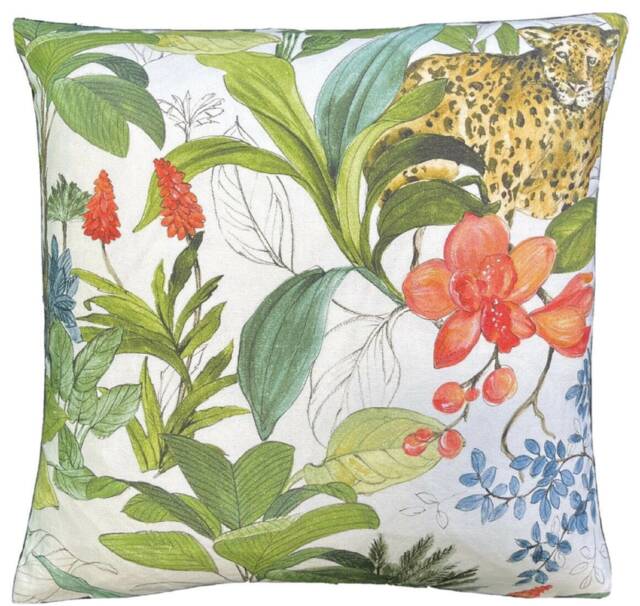 Leopard Cushion Cover Orchids Tropical Leaves & Exotics Birds Botanical Home Decor - image 1