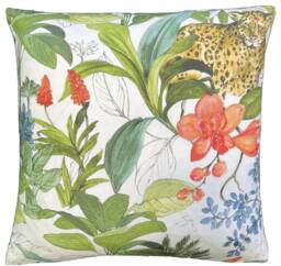 Leopard Cushion Cover Orchids Tropical Leaves & Exotics Birds Botanical Home Decor - thumbnail 1