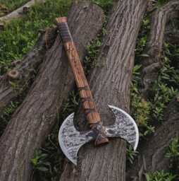 Hand Forged Double Headed Viking Axe, Ash Wood Shaft, Wall Decor - thumbnail 1