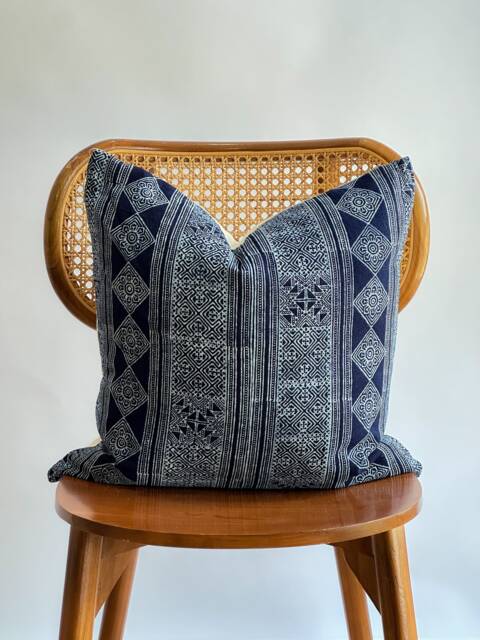 Indigo Neutral Tribal Hemp Hand Woven Natural Dye Color Lumbar Pillow Cover - image 1