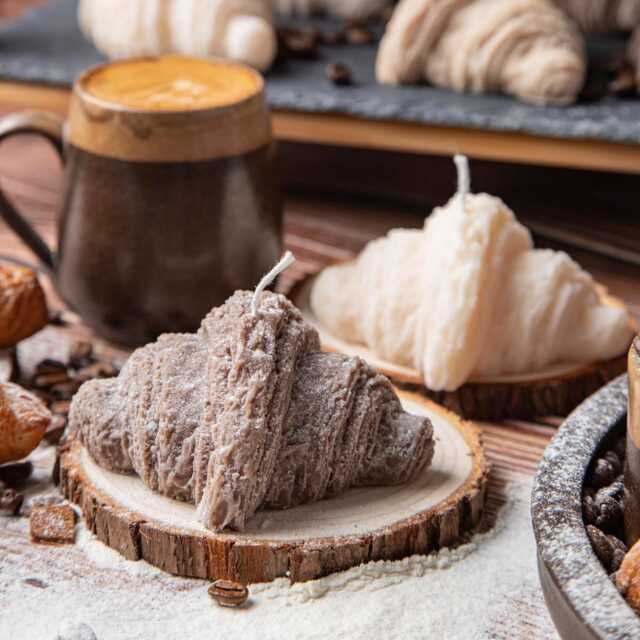 Croissant Soy Wax Candle - Bakery Candle Breakfast Pillar Decorative Gift Unique Home Decor - image 1