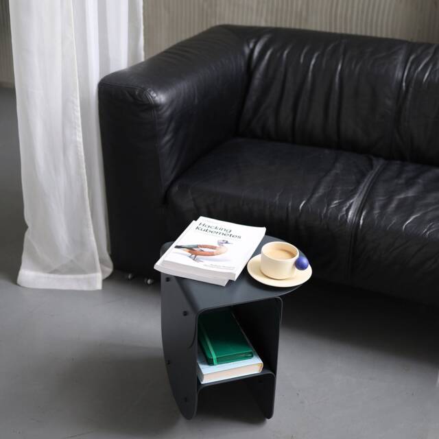 Small Black Metal Coffee Table, Modern Side Loft End Rounded Narrow Bedside Minimalistic Handmade Furniture - image 1
