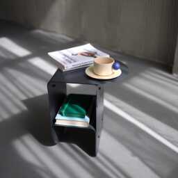 Small Black Metal Coffee Table, Modern Side Loft End Rounded Narrow Bedside Minimalistic Handmade Furniture - thumbnail 2
