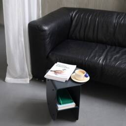 Small Black Metal Coffee Table, Modern Side Loft End Rounded Narrow Bedside Minimalistic Handmade Furniture - thumbnail 1