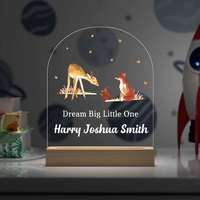 Personalised Dream Big Little One Nursery Night Light - Childrens Led Lamp Woodland Baby Boy Boys - image 1