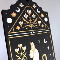 Handmade Plywood Sphynx Cat Painting Black & Gold Wall Art - thumbnail 3