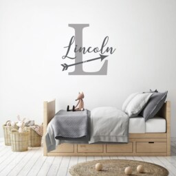 Personalized Boy Arrow Wall Decor, Customized Name Vinyl Decal, Nursery Initial Sign Above Crib, Adventure Kids Room Stickers For Bedroom - thumbnail 2
