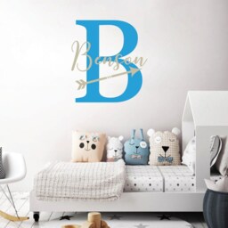 Personalized Boy Arrow Wall Decor, Customized Name Vinyl Decal, Nursery Initial Sign Above Crib, Adventure Kids Room Stickers For Bedroom - thumbnail 3