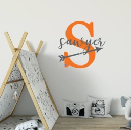 Personalized Boy Arrow Wall Decor, Customized Name Vinyl Decal, Nursery Initial Sign Above Crib, Adventure Kids Room Stickers For Bedroom - thumbnail 1
