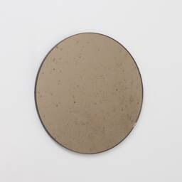 Orbis??? Antiqued Bronze Tinted Modern Round Mirror With Black Frame - Large, Xl - thumbnail 2