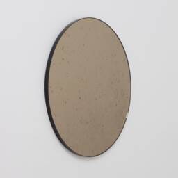 Orbis??? Antiqued Bronze Tinted Modern Round Mirror With Black Frame - Large, Xl - thumbnail 1