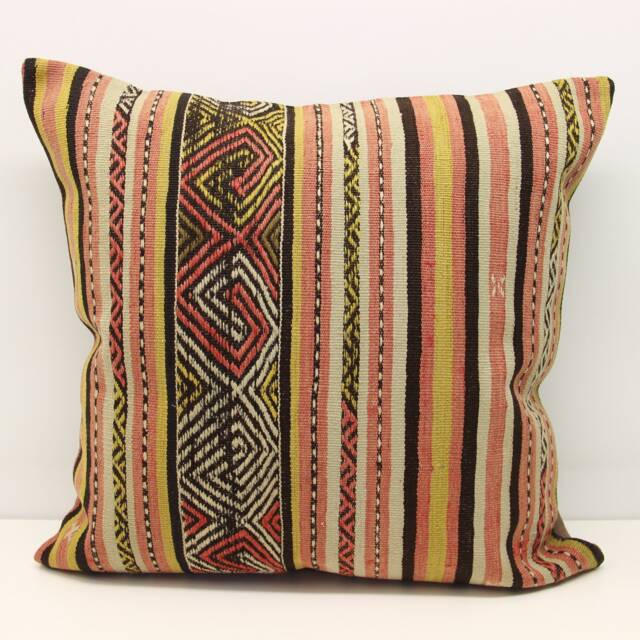 Handmade Turkish Kilim Pillow Cover 24x24, Rustic Woven Design - image 1