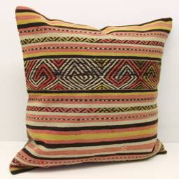 Handmade Turkish Kilim Pillow Cover 24x24, Rustic Woven Design - thumbnail 2
