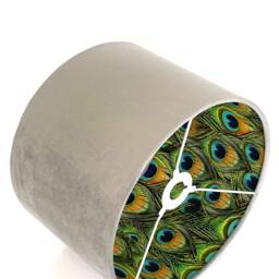New Luxury Hq Double Sided Glacier Light Grey/Velvet & Peacock Feathers Combination Lamp Shade Pendant - thumbnail 2