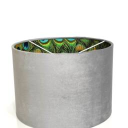 New Luxury Hq Double Sided Glacier Light Grey/Velvet & Peacock Feathers Combination Lamp Shade Pendant - thumbnail 3
