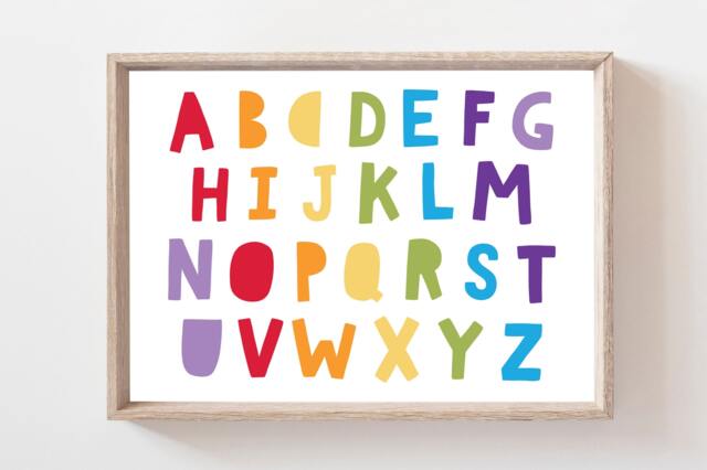 Rainbow Alphabet Print, Nursery Prints, Wall Art, Colourful, Playroom Kids Bedroom, Educational Posters, Poster