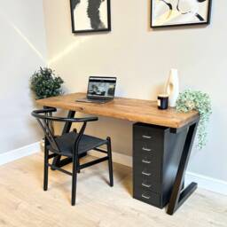 Rustic Wooden Top Office Desk - Steel Z Style Legs