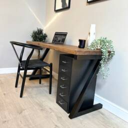 Rustic Wooden Top Office Desk - Steel Z Style Legs - thumbnail 3