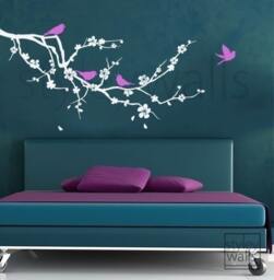 Cherry Blossom Branch Wall Decal, Decal Sticker, Tree With Birds For Nursery Babyroom Decor - thumbnail 1