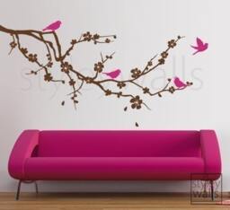 Cherry Blossom Branch Wall Decal, Decal Sticker, Tree With Birds For Nursery Babyroom Decor - thumbnail 3