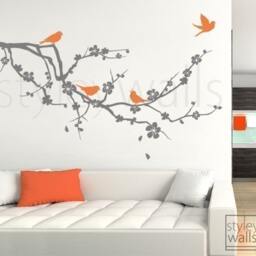 Cherry Blossom Branch Wall Decal, Decal Sticker, Tree With Birds For Nursery Babyroom Decor - thumbnail 2