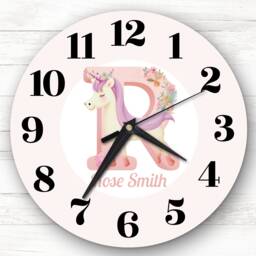 Pink Unicorn Alphabet Letter R Girls Room Custom Gift Personalised Clock - thumbnail 1