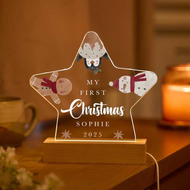 Personalised My First Christmas Gift - Star Led Night Light Custom Baby Keepsake Lamp For Child, Nursery Decoration - image 1