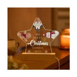 Personalised My First Christmas Gift - Star Led Night Light Custom Baby Keepsake Lamp For Child, Nursery Decoration - thumbnail 2